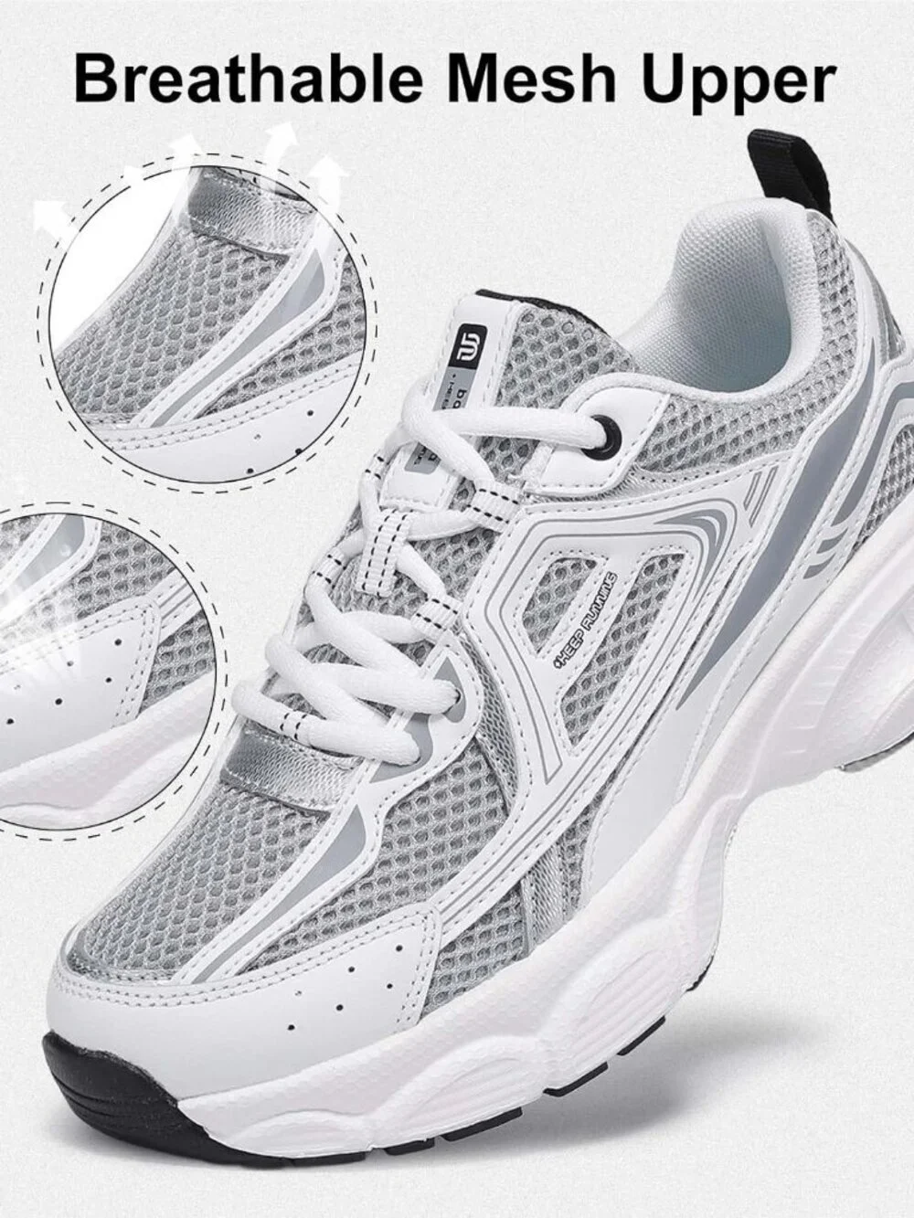 Women's Grey Chunky Fashion Sneakers Casual Sports Shoes Mesh Athletic